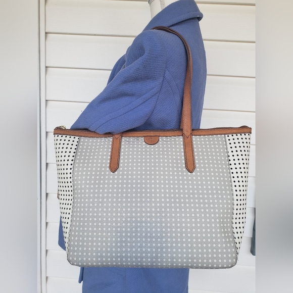Y2K Fossil Rachel Coated Gray White with Black & White Polka Dots Tote!!! - Picture 2 of 16